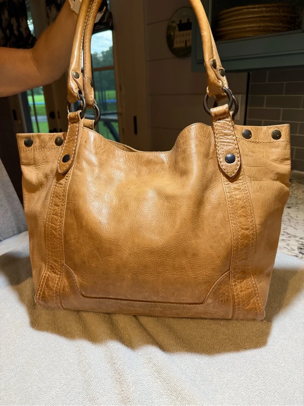 FRYE Cognac Leather Shoulder Bag with Double Straps